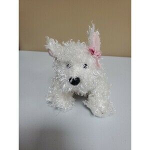 GANZ Webkins Cheektowaga Plush Toy; 8" White Terrier Dog w/ Pink Bow; No Code